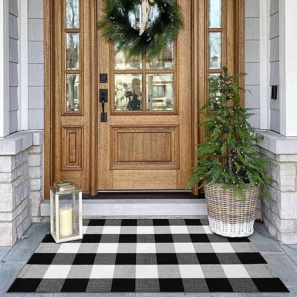 Buffalo Plaid Area Rugs‎ 27.5x4.3 Inches Black and White Checkered Rug Washable